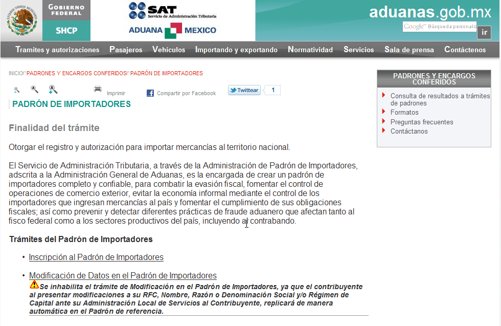 padron importadores mexico